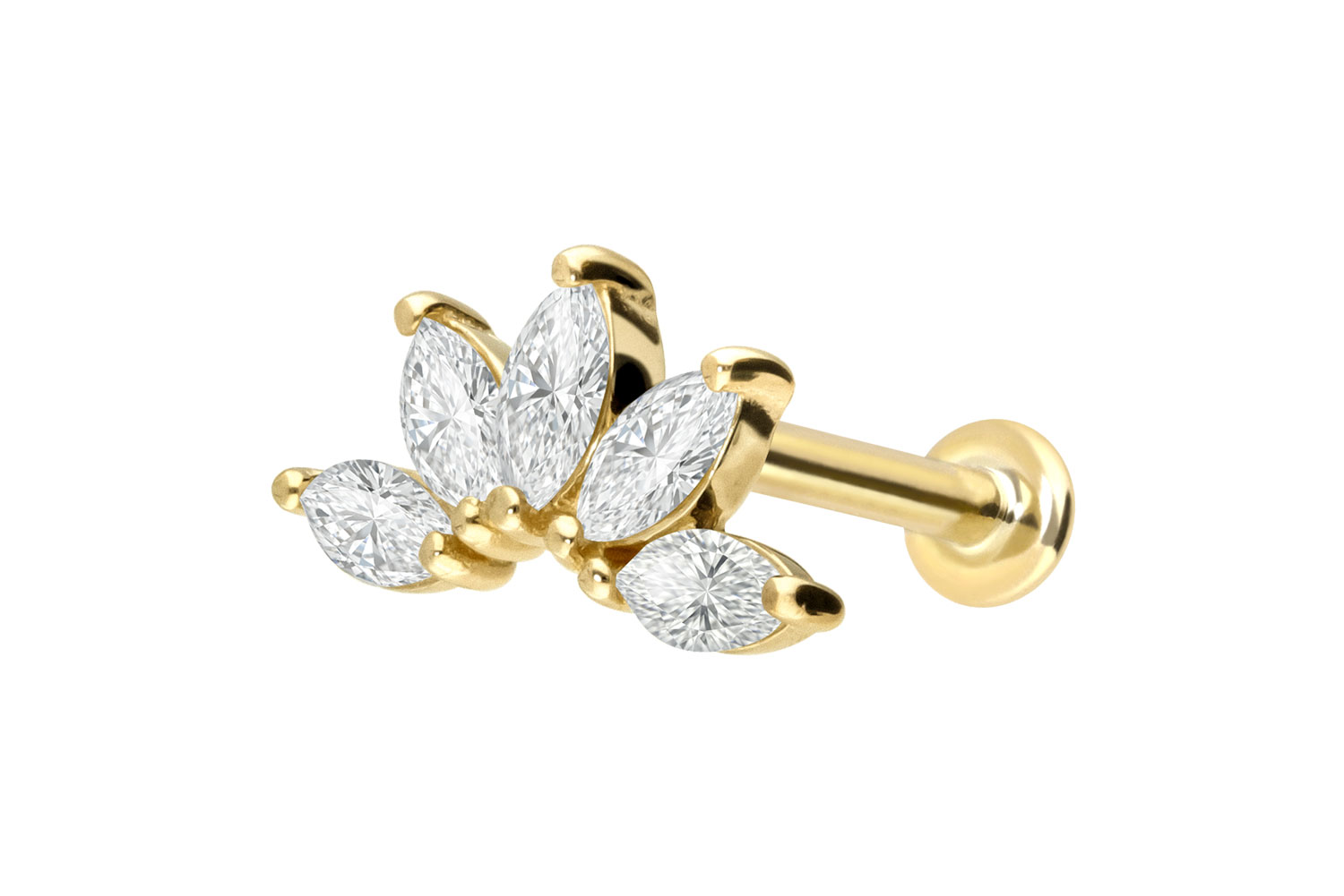 18 Karat Gold Labret Piercing mit Innengewinde DIAMANT-LOTUSBLÜTE